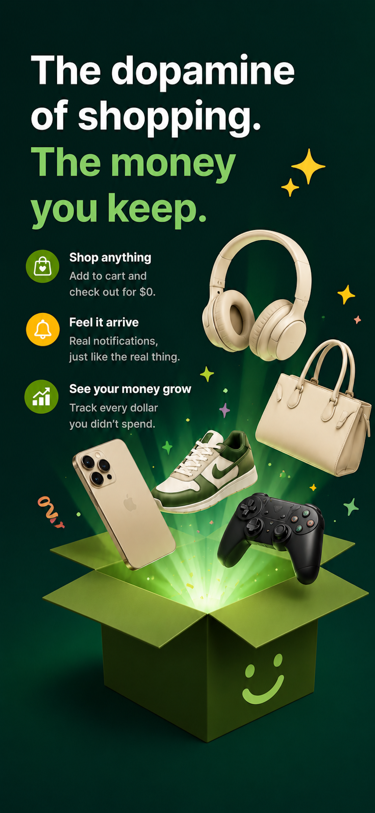 Dopamine Cart fake shopping simulator showing the dopamine of shopping and the money you keep