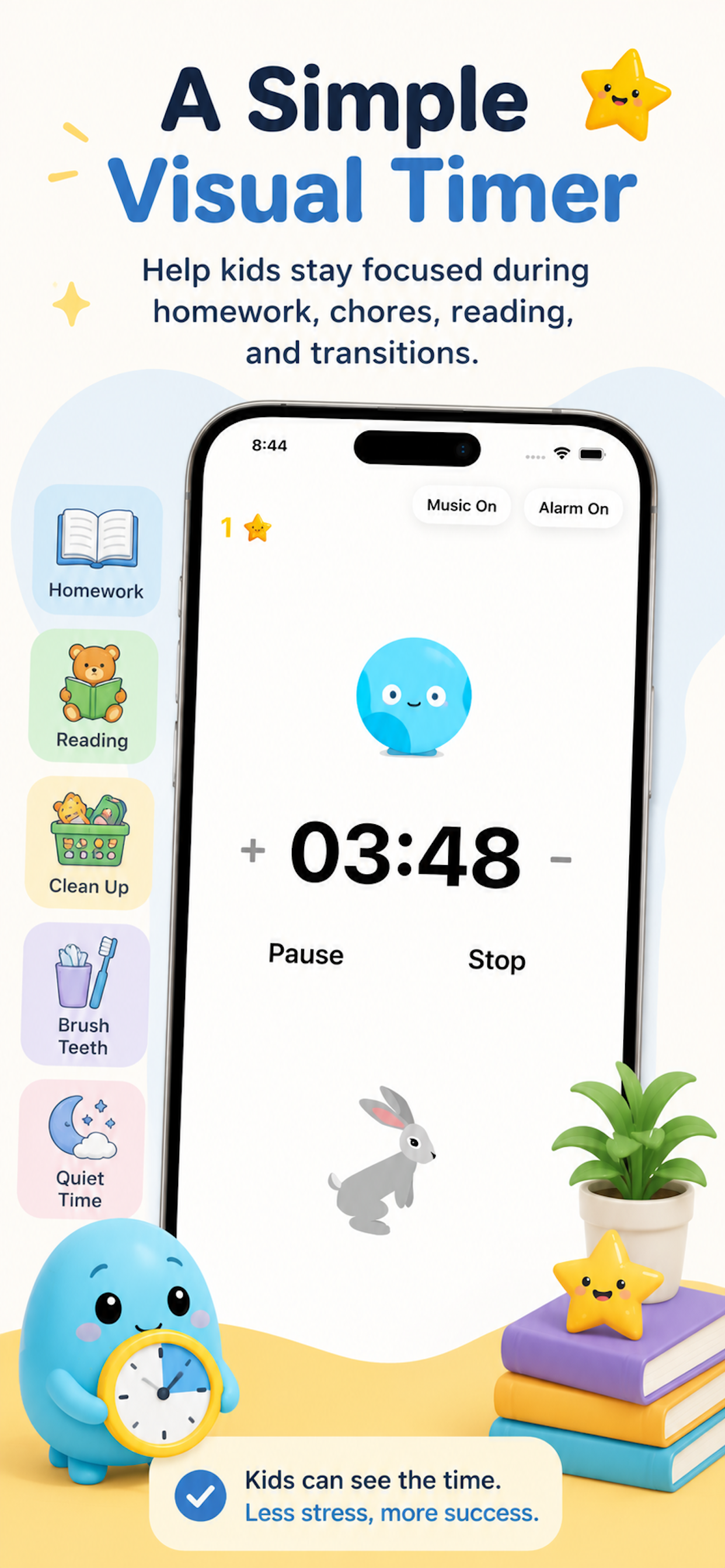 HoppityClock simple visual countdown timer for homework, reading, chores, and bedtime routines